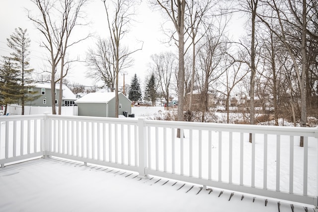 view of snow covered patio