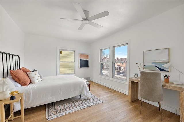 bedroom featuring ceiling fan and light hardwood / wood-style floors