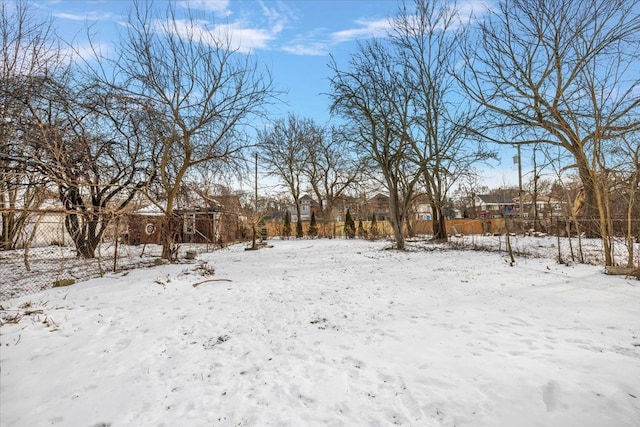 view of yard layered in snow