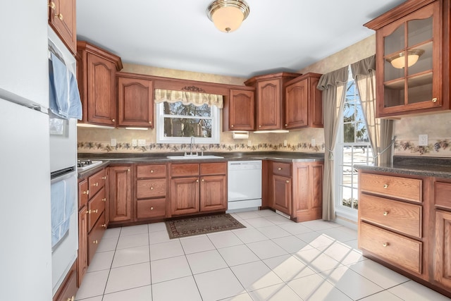 310 Sycamore St, Litchfield, MI 49252 - kitchen featuring a wealth of natural light, a sink, dark countertops, and white appliances