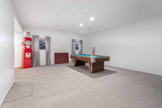 310 Sycamore St, Litchfield, MI 49252 - recreation room with baseboards, carpet, pool table, and recessed lighting