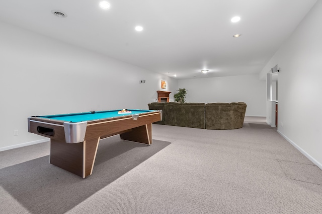 310 Sycamore St, Litchfield, MI 49252 - game room featuring visible vents, baseboards, recessed lighting, carpet floors, and pool table