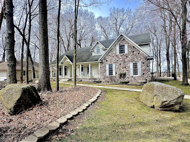 310 Sycamore St, Litchfield, MI 49252 - view of front facade with stone siding and a front lawn