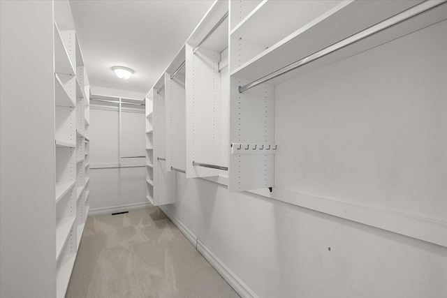 walk in closet with light colored carpet