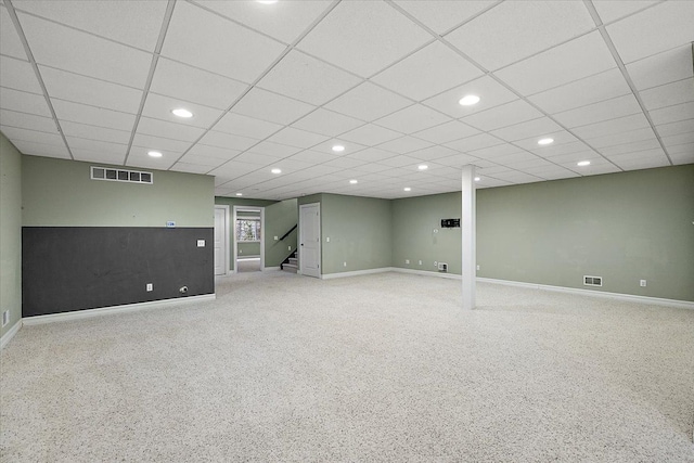 1419 Henrietta St, Birmingham, MI 48009 - basement with stairway, baseboards, recessed lighting, and visible vents