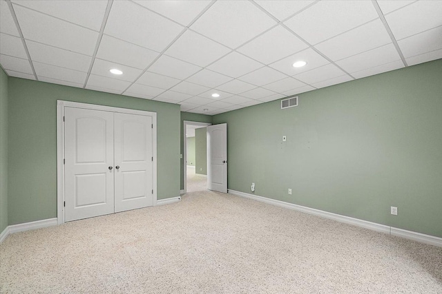 unfurnished bedroom with baseboards, visible vents, carpet flooring, and recessed lighting