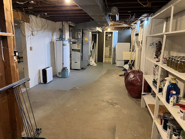 basement with heating unit and gas water heater