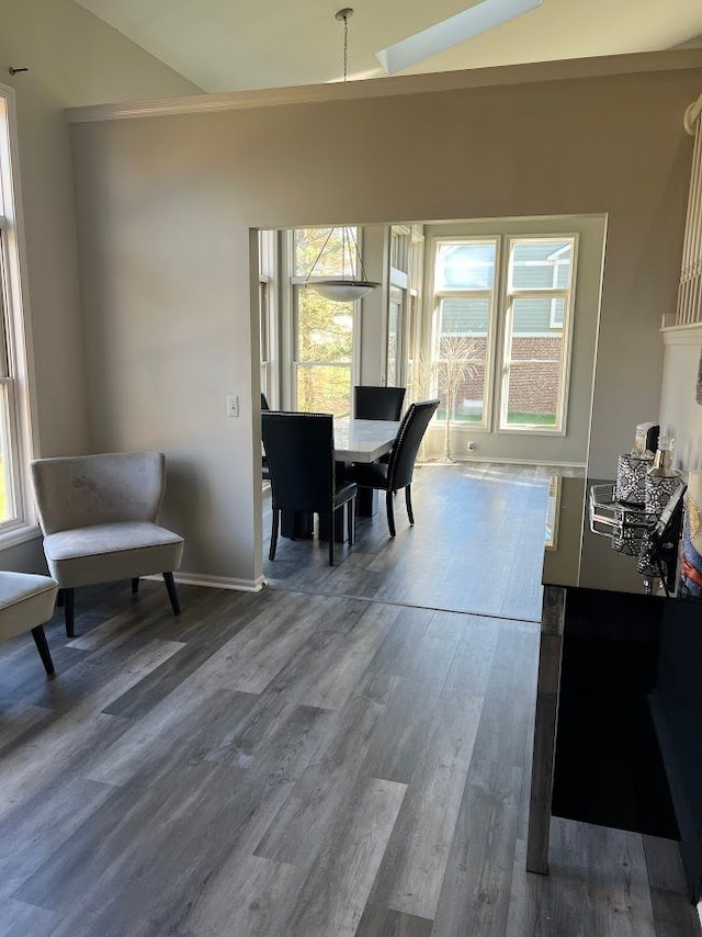 dining area featuring a healthy amount of sunlight, baseboards, and wood finished floors