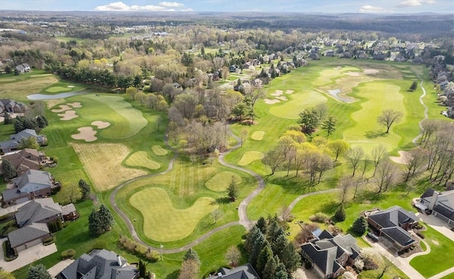 birds eye view of property featuring a residential view and golf course view