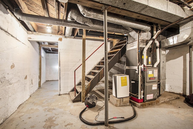 basement featuring heating unit