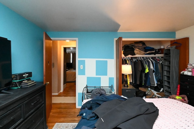 bedroom with a closet and wood-type flooring