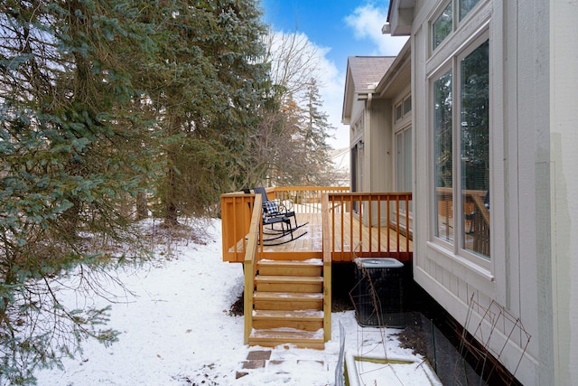 snow covered deck with central AC