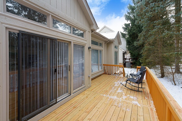 snow covered deck with cooling unit