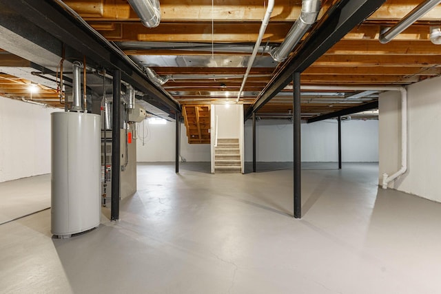 basement featuring gas water heater