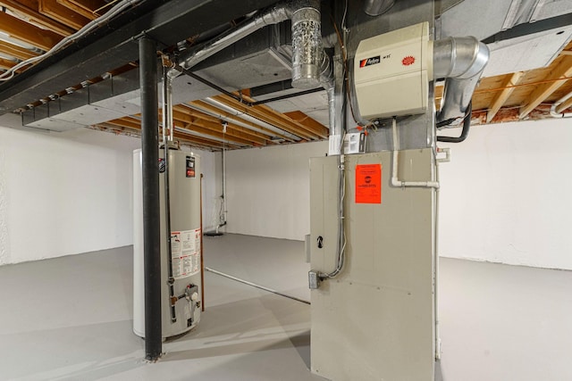 basement featuring gas water heater