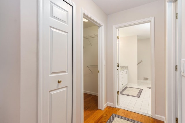 bathroom featuring hardwood / wood-style floors and vanity