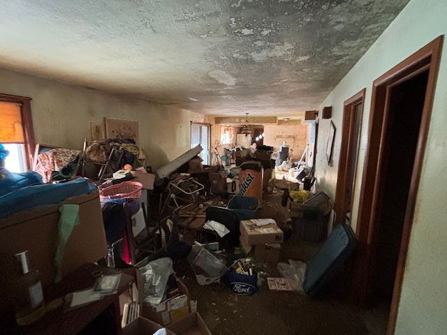 miscellaneous room with a textured ceiling