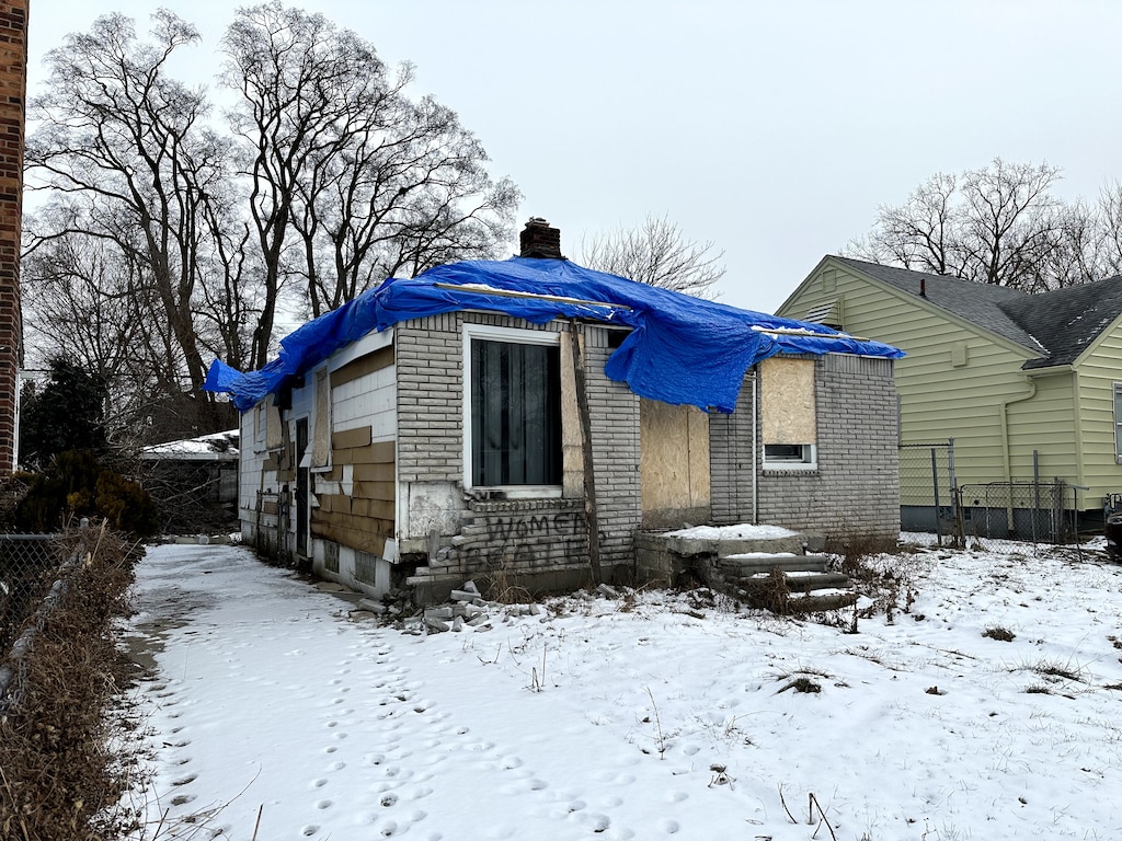 view of snow covered exterior