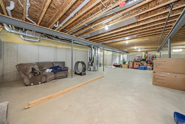 basement with heating unit