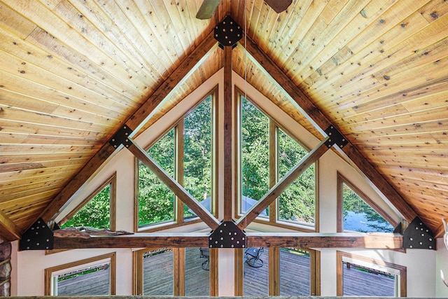 interior details with wood ceiling and beamed ceiling