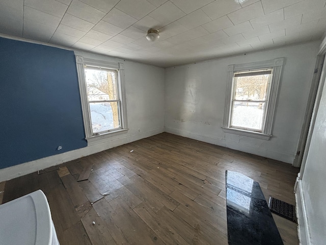 spare room with dark wood-type flooring