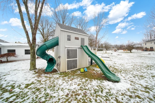 view of snow covered playground