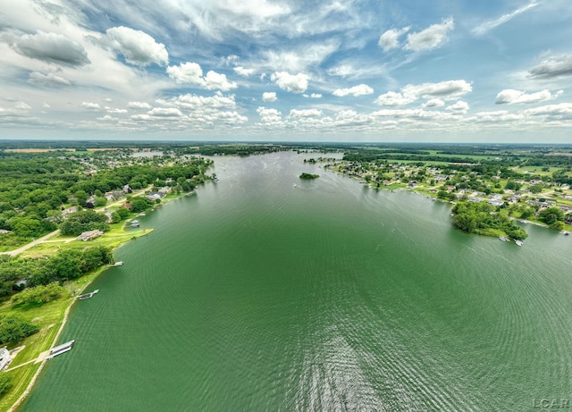 aerial view with a water view