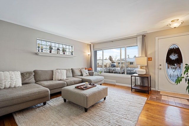 living room with hardwood / wood-style flooring