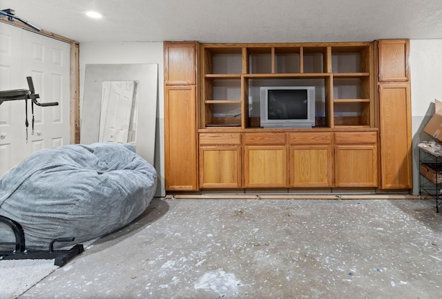 living room featuring a textured ceiling