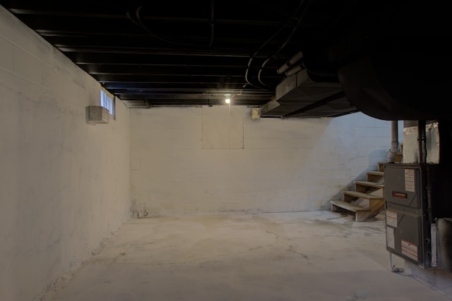 basement with heating unit