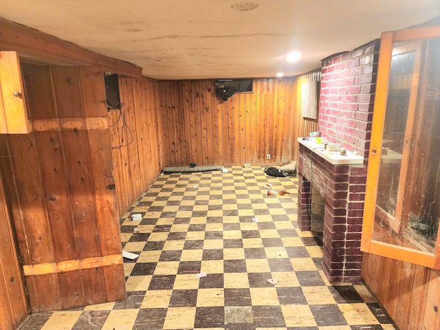 basement with wood walls