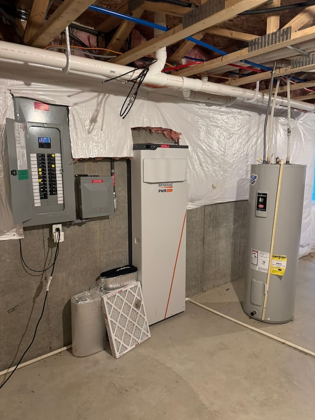 utilities with water heater and electric panel