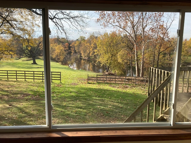 view of yard with a water view