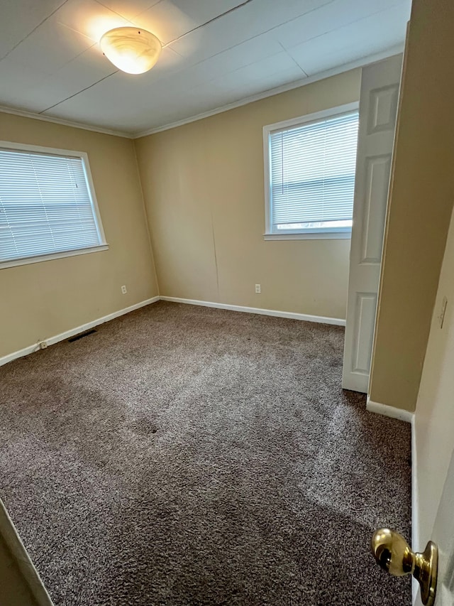 empty room featuring carpet and ornamental molding