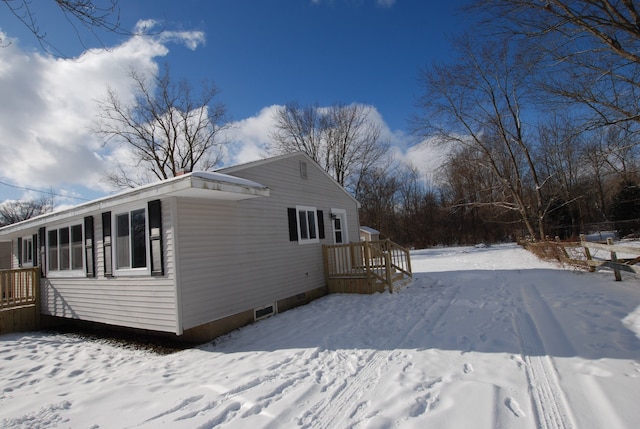 view of snow covered exterior