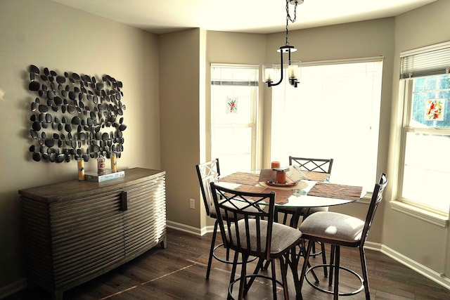 dining space featuring dark wood-type flooring