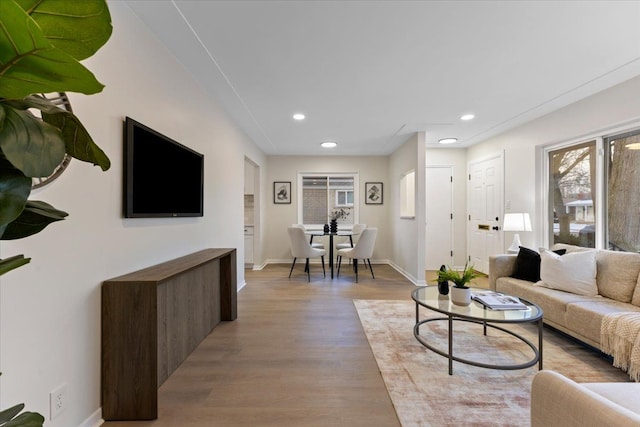 living room with light wood-type flooring