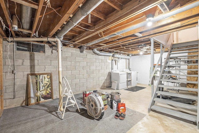 basement with washer and clothes dryer