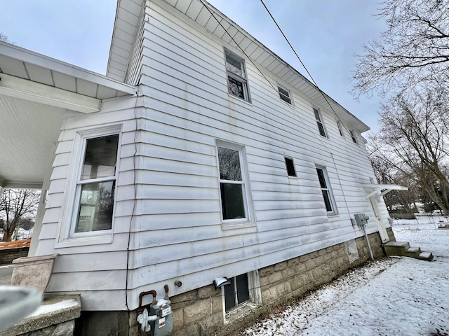 view of snow covered exterior