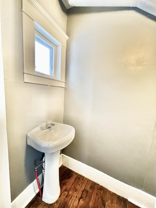 bathroom with hardwood / wood-style flooring and sink