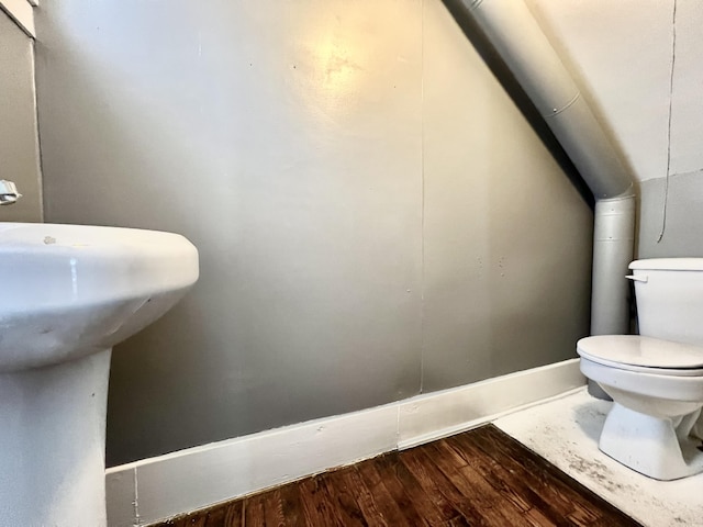 bathroom with toilet and wood-type flooring