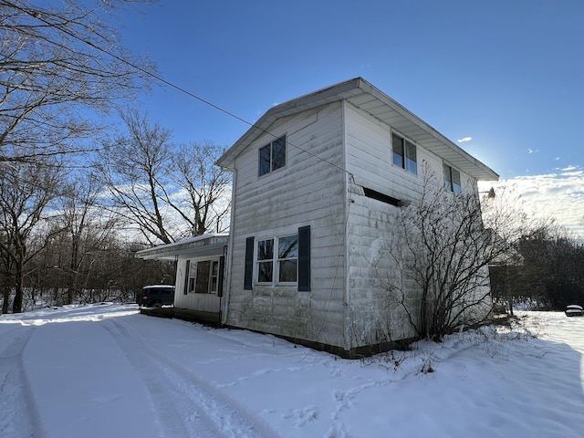 view of snow covered exterior