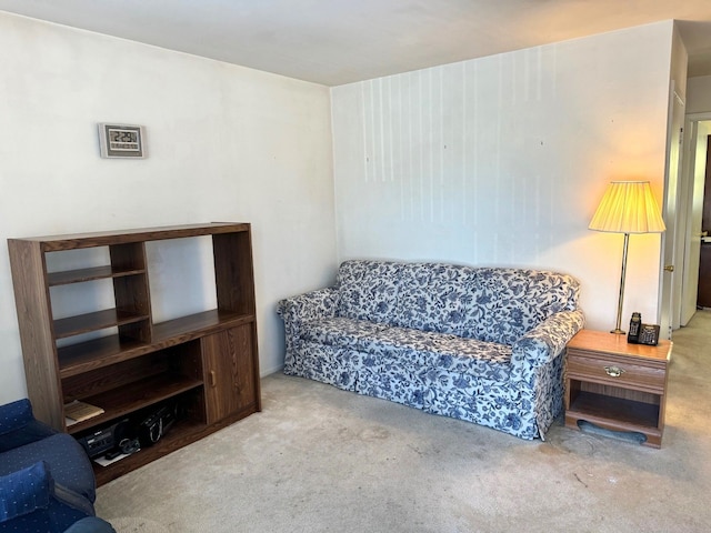 living room featuring light carpet