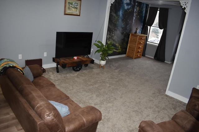 living room with light colored carpet