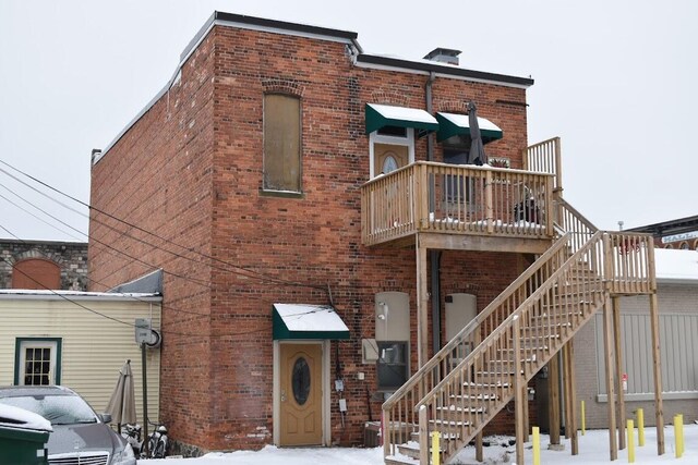 view of snow covered building