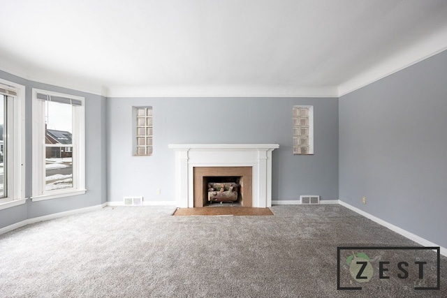 unfurnished living room with carpet floors