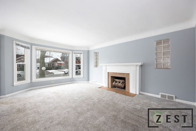 unfurnished living room with carpet floors