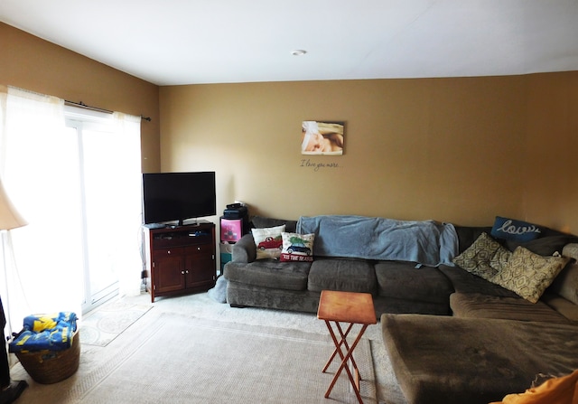 living room with light carpet