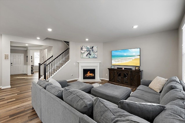 living room featuring dark hardwood / wood-style flooring