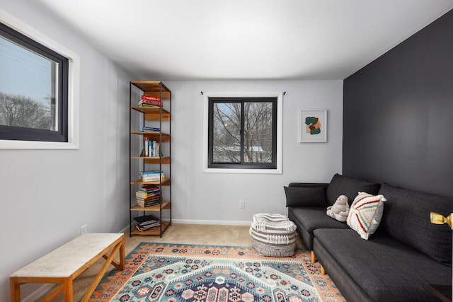 living room with light carpet